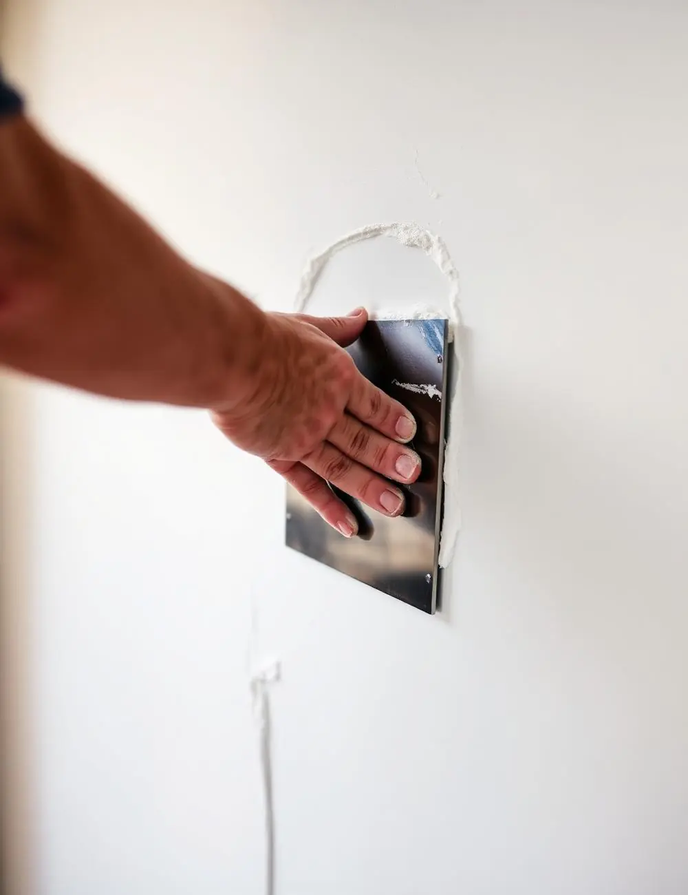 Gessatore che esegue una rasatura a gesso su parete interna